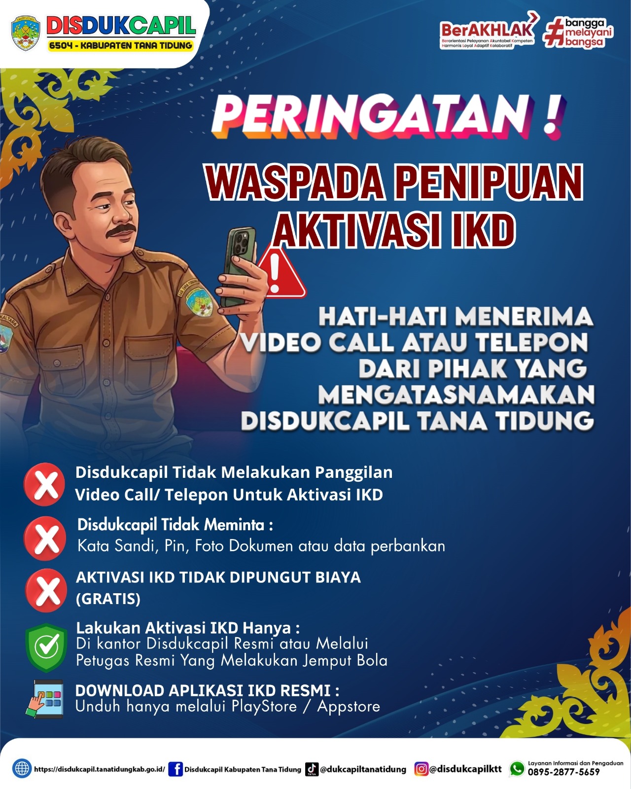 Peringatan waspada penipuan aktivasi IKD yang mengatasnamakan Disdukcapil Tana Tidung